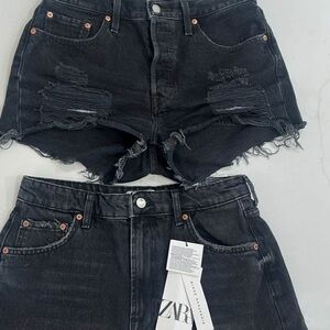 Zara Black Ripped Jean Shorts
